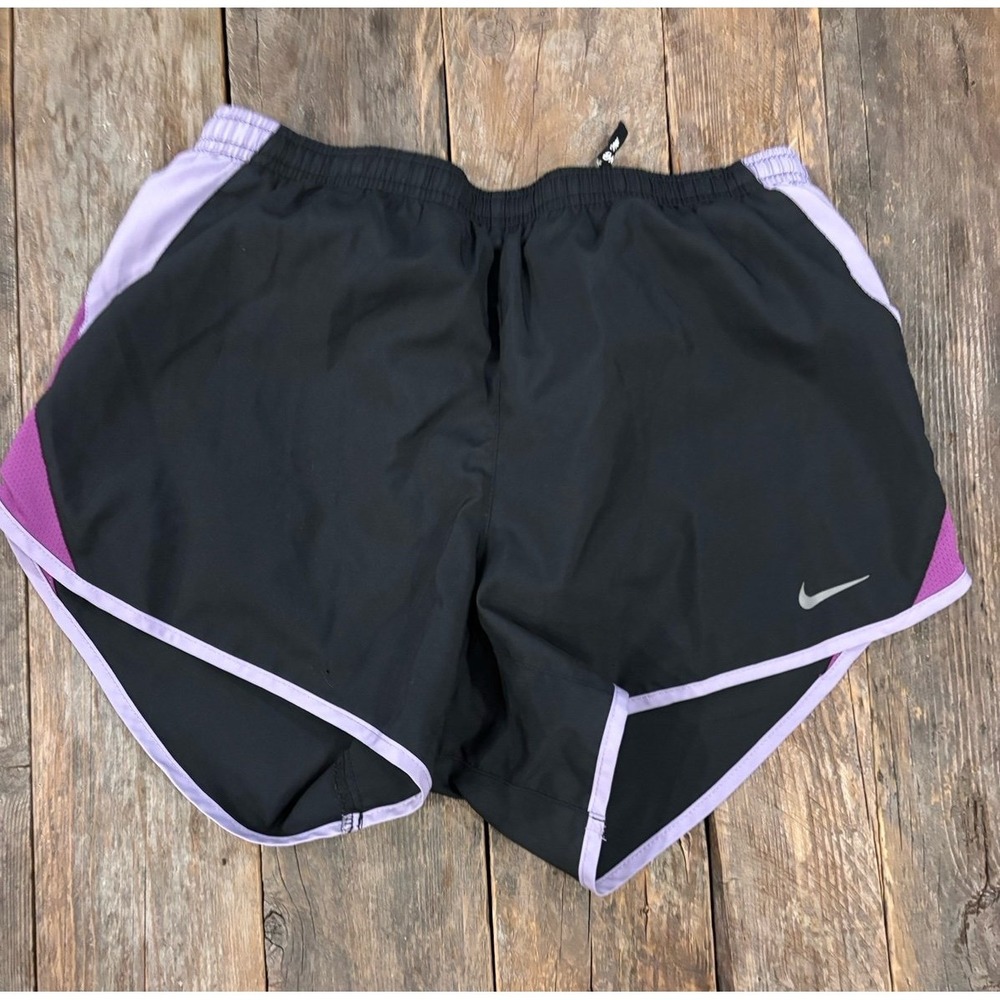 Nike Womens Dri-FIT Running Shorts Black Purple Mesh Trim Small